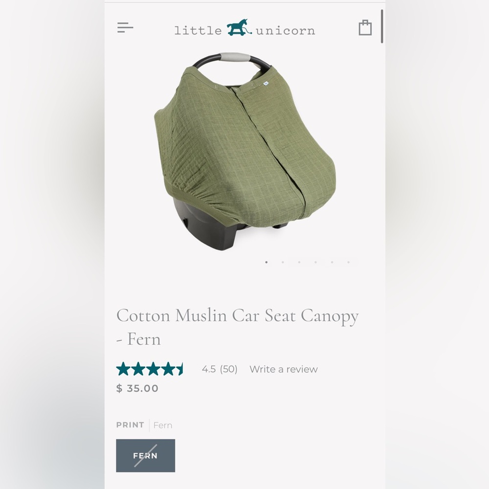 NWOT Little Unicorn Cotton Muslin Car Seat Canopy